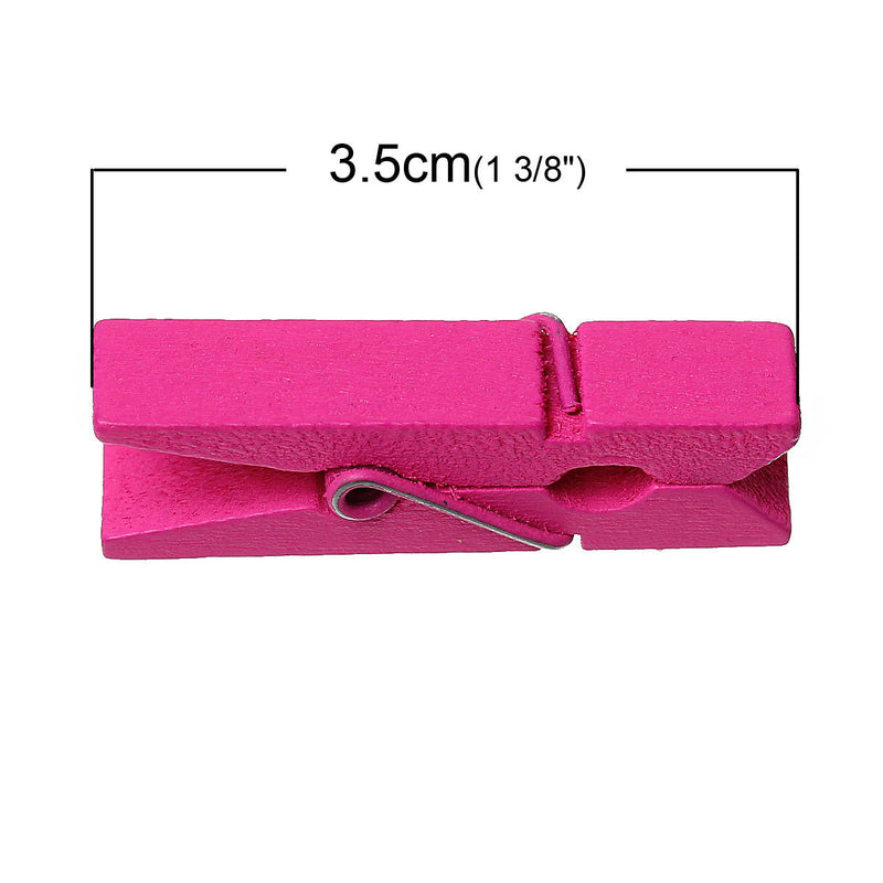 50 bulk package Small Painted Wood Clothespin Clip Findings, HOT PINK FUCHSIA  fin0235