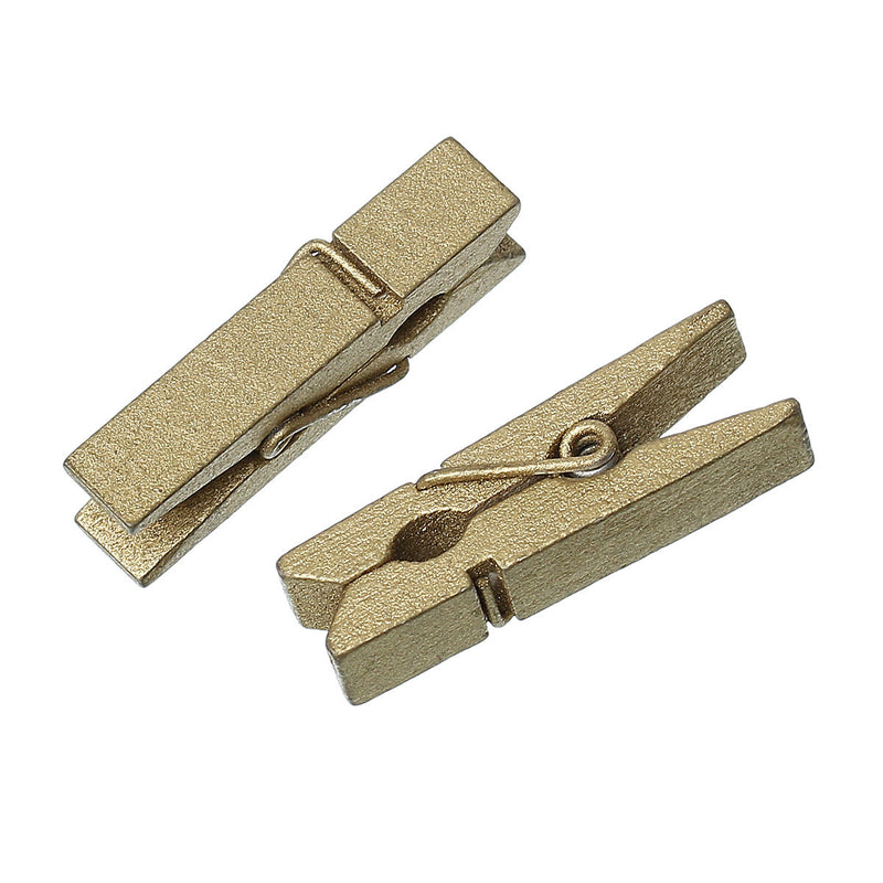 50 bulk package Small Painted Wood Clothespin Clip Findings, METALLIC GOLD  fin0238