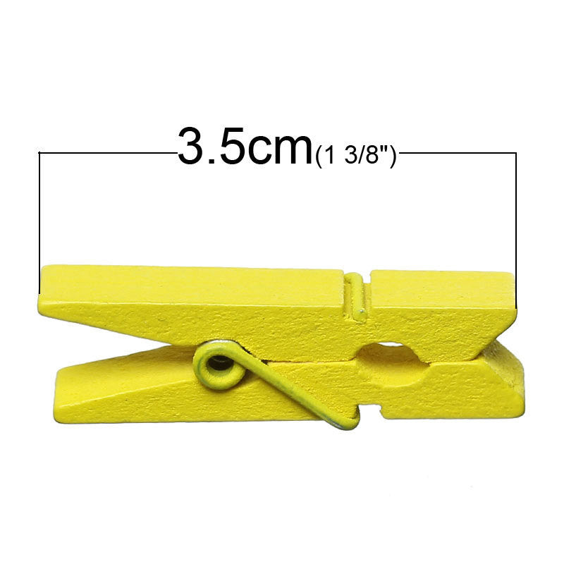 50 bulk package Small Painted Wood Clothespin Clip Findings, YELLOW  fin0243