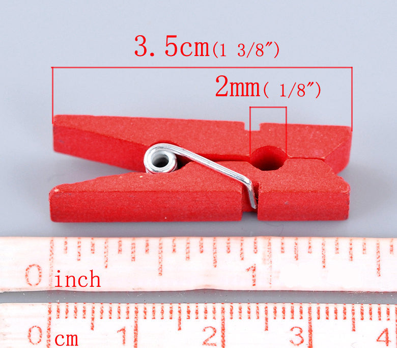 50 bulk package Small Painted Wood Clothespin Clip Findings, RED  fin0244