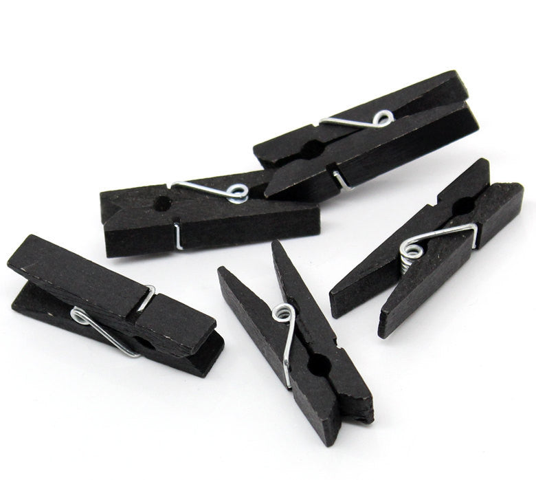 50 bulk package Small Painted Wood Clothespin Clip Findings, BLACK  fin0245