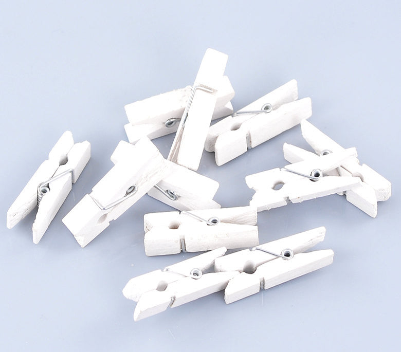 50 bulk package Small Painted Wood Clothespin Clip Findings, WHITE  fin0246