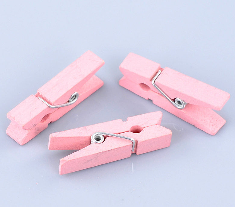 50 Bulk Package Painted Wood Clothespin Clip Findings, LIGHT PINK  fin0248b