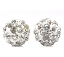 6 WHITE Polymer Clay and Clear Pave' Rhinestone Beads, round 10mm  pol0105