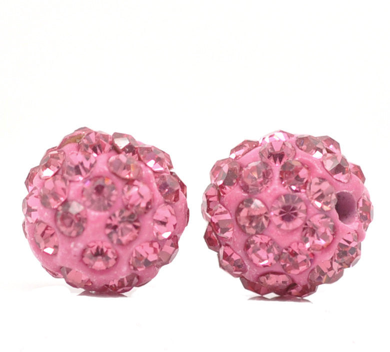 10 PINK Polymer Clay and Pave' Rhinestone Beads, 10mm  pol0107