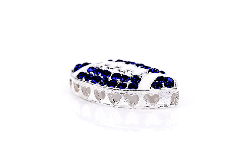 1 BLUE Rhinestone Bright Silver and Enamel FOOTBALL Sideways Connector Charm  chs1367