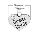1 Antique Silver Rhinestone "Great Uncle" Heart Charm Pendant 16x14mm  chs1374