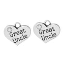 1 Antique Silver Rhinestone "Great Uncle" Heart Charm Pendant 16x14mm  chs1374