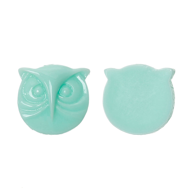 10 Round Resin MINT GREEN OWL Cabochons, 16x15mm  cab0204