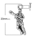 10 Antique Silver LACROSSE or CRICKET Player Charm Pendants  chs1369