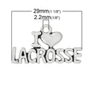 5 Antique Silver I LOVE Lacrosse Charm Pendants  chs1370