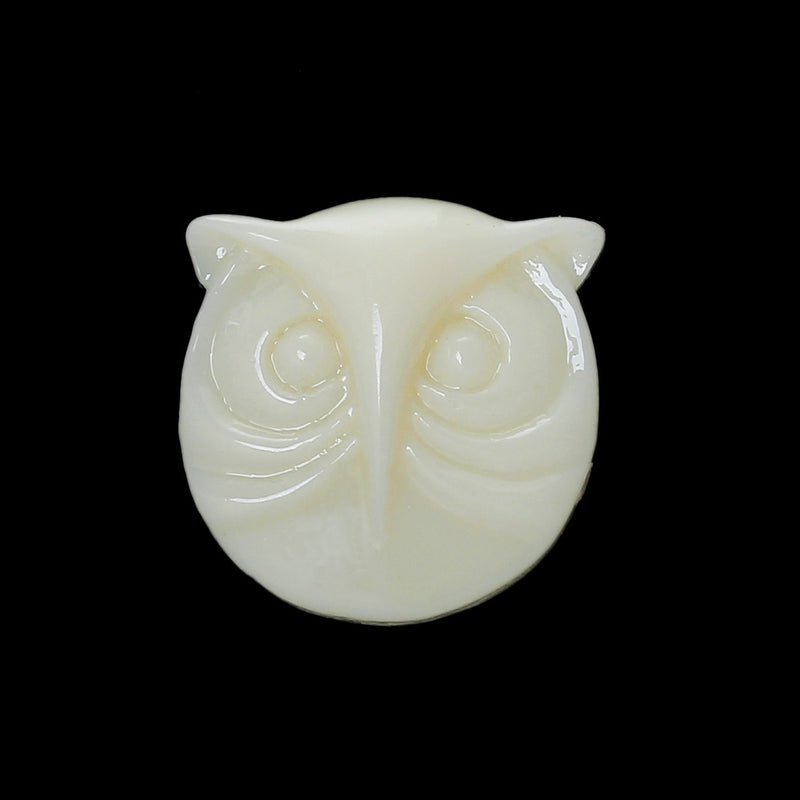 10 Round Resin IVORY OWL Cabochons, 16x15mm  cab0201