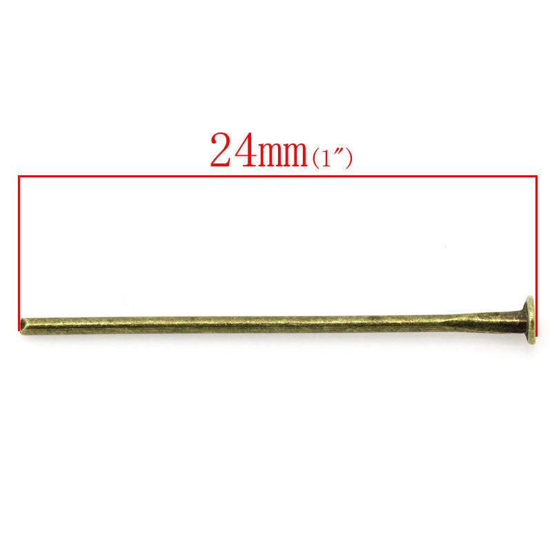 50 Antique Bronze Metal Flat Head Pins, 24mm long, 20 gauge  pin0064a