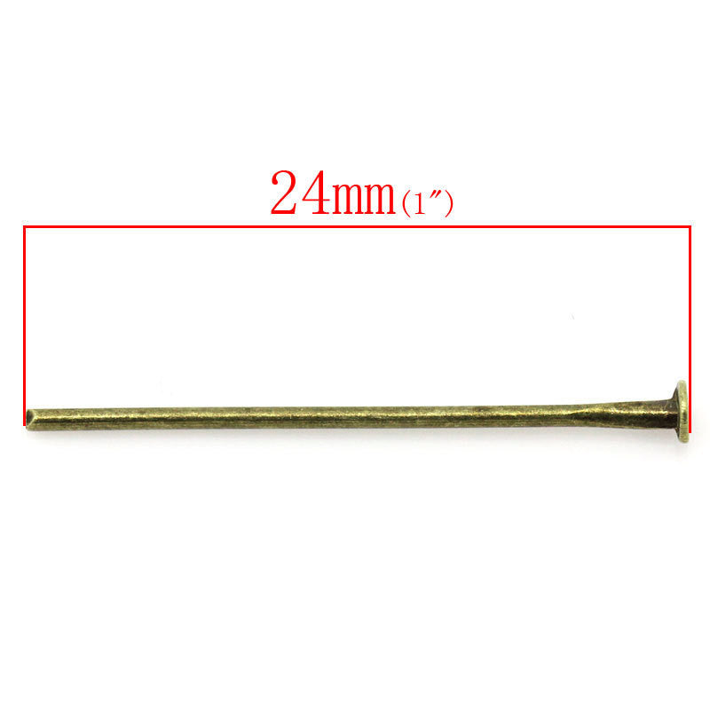 1000 Bulk Package Antique Bronze Metal Flat Head Pins, 24mm long, 20 gauge  pin0064b