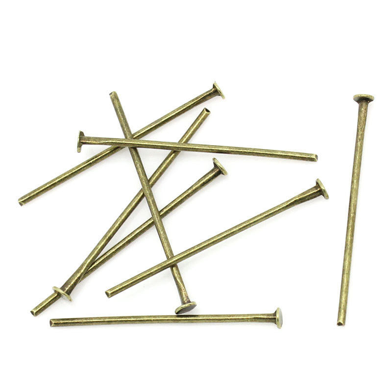 50 Antique Bronze Metal Flat Head Pins, 24mm long, 20 gauge  pin0064a