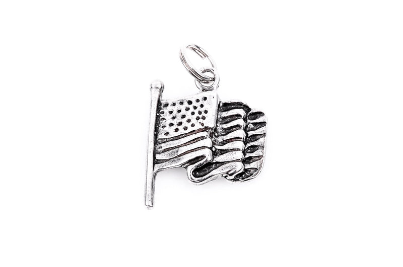 Waving US FLAG Sterling Silver Charm Pendant, 20x19mm, pms0400