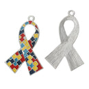 2 LARGE Enamel Metal AUTISM Awareness Ribbon Charm Pendants  che0380