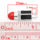 2 Silver Plated Red and Black Enamel Rhinestone LIPSTICK Charm Pendants  che0381