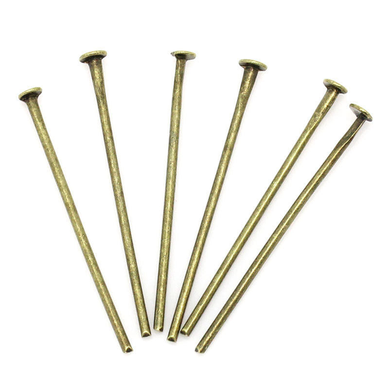 50 Antique Bronze Metal Flat Head Pins, 24mm long, 20 gauge  pin0064a