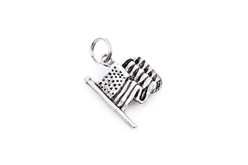 Waving US FLAG Sterling Silver Charm Pendant, 20x19mm, pms0400