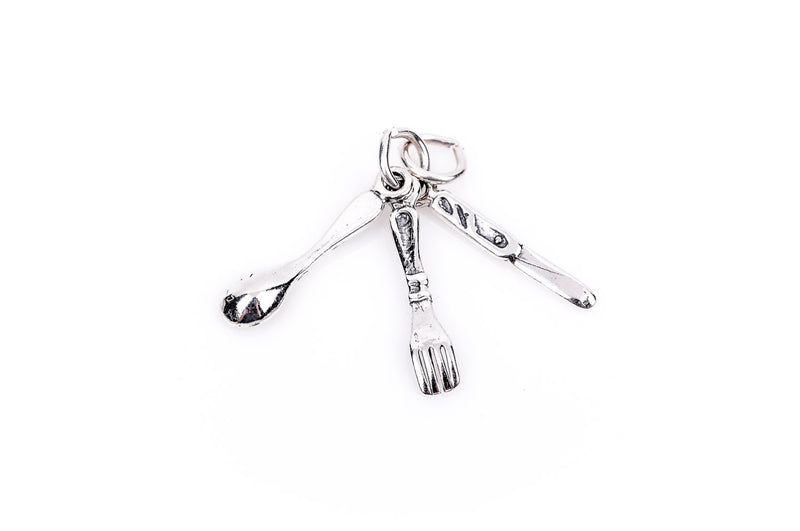 Dinner SPOON, KNIFE, and Fork Sterling Silver Charm Pendant,  pms0127