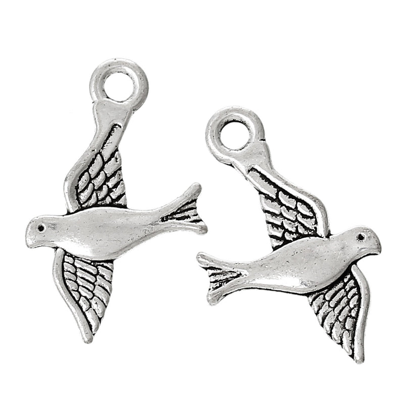 10 Antique Silver FLYING DOVE Bird Charm Pendants, Peace Dove charm, 22x14mm, chs1401