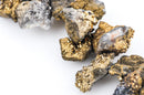 Half Strand Nugget Beads, Titanium Coated Crystal Quartz DRUZY AGATE Geodes, Metallic Gold gdz0026