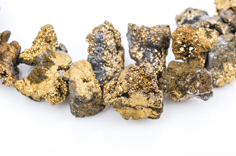 Half Strand Nugget Beads, Titanium Coated Crystal Quartz DRUZY AGATE Geodes, Metallic Gold gdz0026