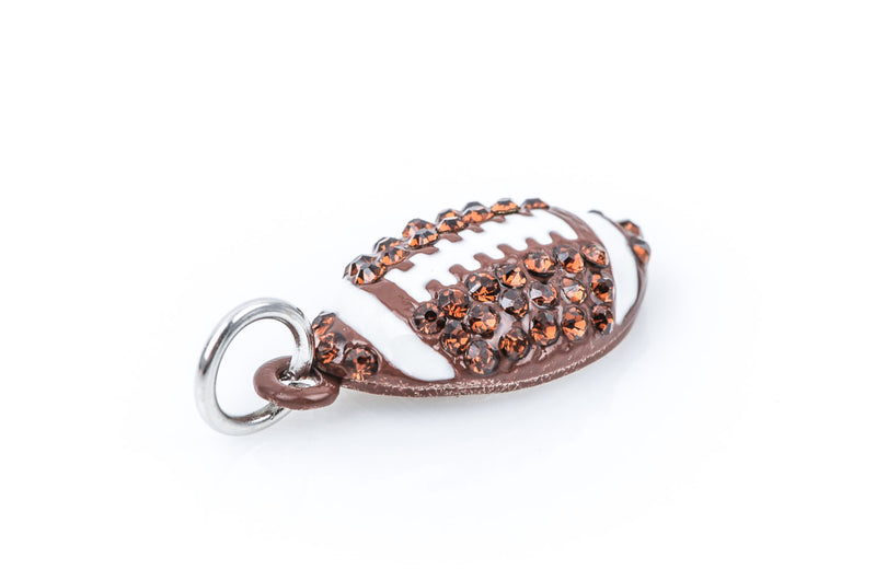 2 Rhinestone Bright Silver and Enamel FOOTBALL Charm Pendant 22mm x 12mm chs1023