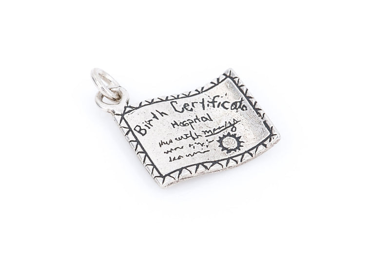 BIRTH CERTIFICATE Sterling Silver Charm Pendant,  pms0190
