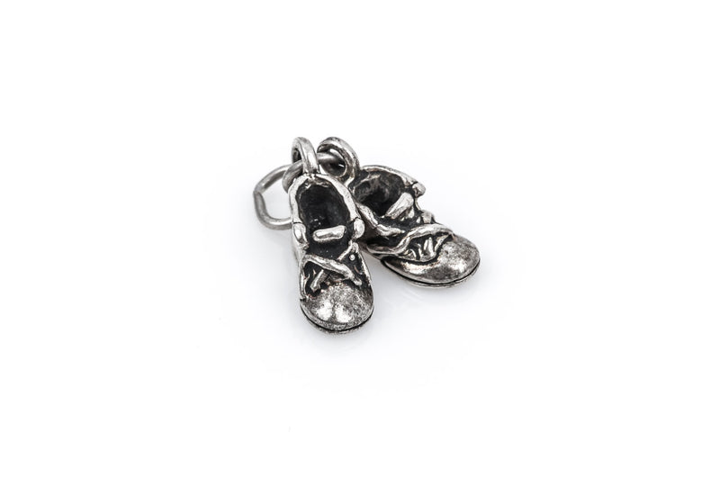 3D Pair of BABY Booties Sterling Silver Charm Pendant,  pms0192