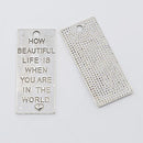 2 Large Antique Silver Carved "How Beautiful Life is..." Quote Rectangle Charm Pendants  chs1387