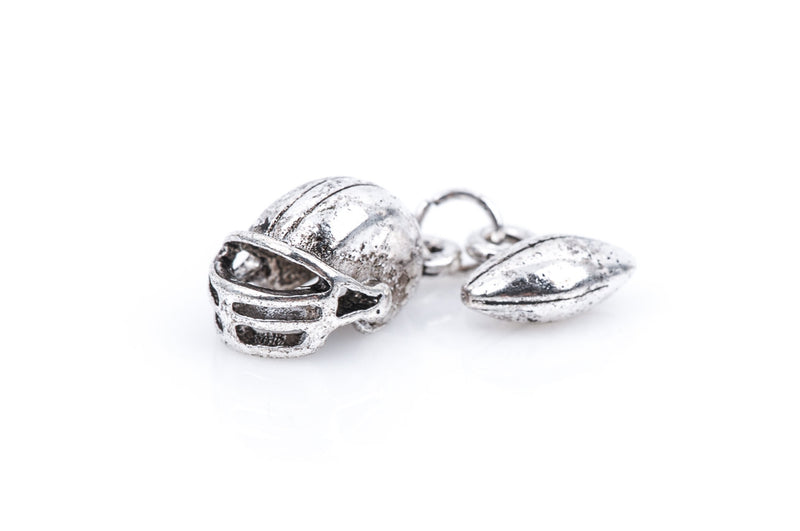 10 3D Moveable Antique Silver FOOTBALL Helmet and Football Dangle Charm Pendants with 5mm Open Jump Ring  chs1383