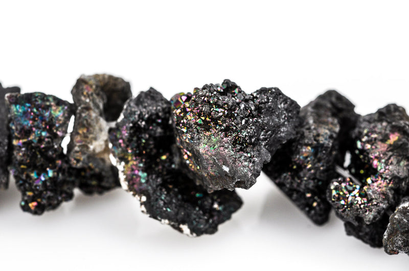 Half Strand Nugget Beads, Titanium Coated Crystal DRUZY AGATE Geodes, BLACK gdz0022