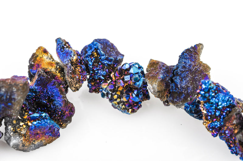 Half Strand Nugget Beads, Titanium Coated Crystal DRUZY AGATE Geodes, Purple, Blue, Gold gdz0028