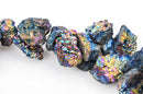 Druzy Quartz Nugget Beads, Rainbow Titanium Coated Crystal DRUZY AGATE Geode beads, Mystic Rainbow, half strand, gdz0027