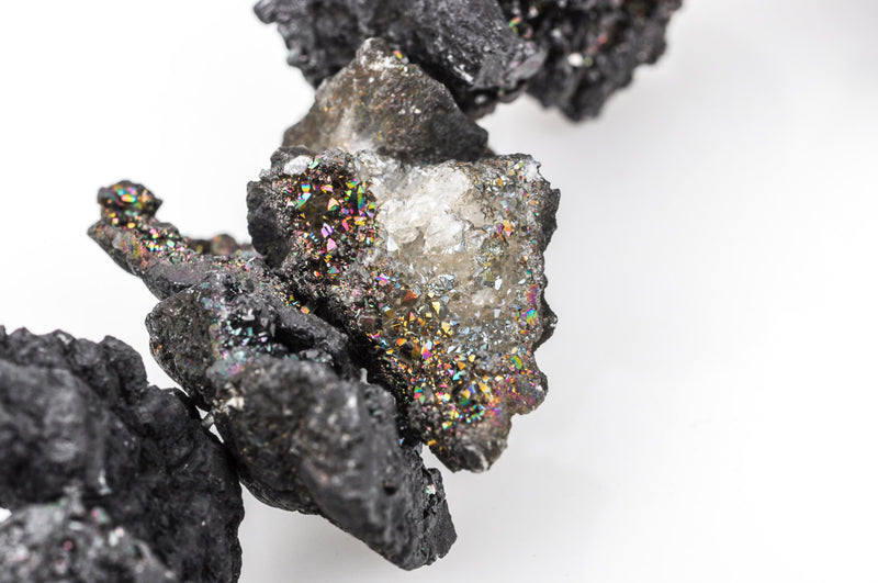 Half Strand Nugget Beads, Titanium Coated Crystal DRUZY AGATE Geodes, BLACK gdz0022