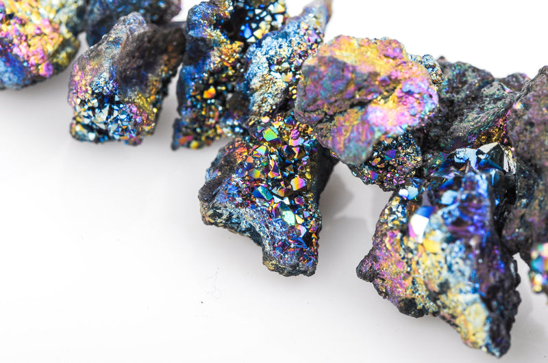 Druzy Quartz Nugget Beads, Rainbow Titanium Coated Crystal DRUZY AGATE Geode beads, Mystic Rainbow, half strand, gdz0027