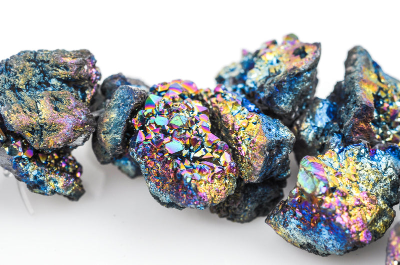Druzy Quartz Nugget Beads, Rainbow Titanium Coated Crystal DRUZY AGATE Geode beads, Mystic Rainbow, half strand, gdz0027