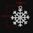 2 Large WHITE Enamel Silver Plated Rhinestone SNOWFLAKE Charm Pendants, 1-5/8"  che0383