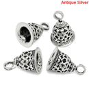 4 Antique Silver Moveable Carved Pattern CHRISTMAS BELL Charm Pendants  chs1392
