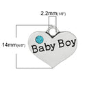 1 Antique Silver Sky Blue Rhinestone "Baby Boy" Heart Charm Pendant 16x14mm  chs1396a