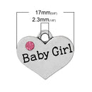 20 bulk package Antique Silver Pink Rhinestone "Baby Girl" Heart Charm Pendant 17x15mm  chs1397b