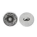 6 Antique Silver Metal Round FLOWER Circle Shank Buttons for Jewelry Making, Scrapbooking, Sewing  but0182