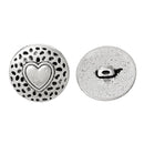 6 Antique Silver Metal Round Textured HEART Circle Shank Buttons for Jewelry Making, Scrapbooking, Sewing  but0184