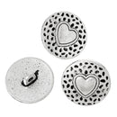 6 Antique Silver Metal Round Textured HEART Circle Shank Buttons for Jewelry Making, Scrapbooking, Sewing  but0184
