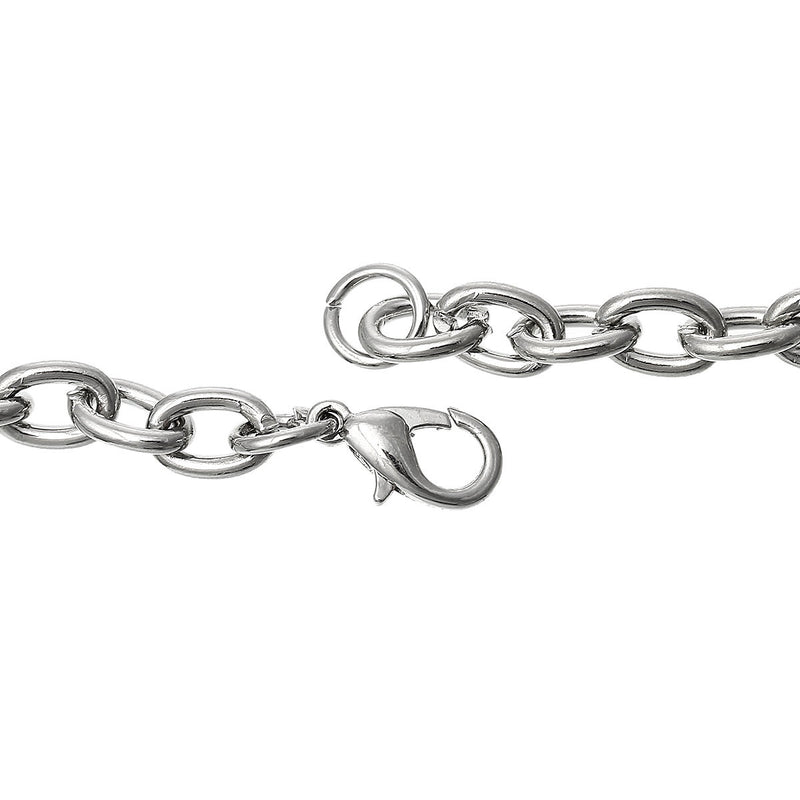 10 Bracelet Chains, Silver Tone Heavy Cable Link Chain Bracelets, 21cm long (8-1/4")  fch0094
