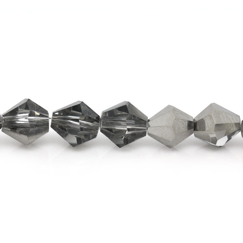1 Strand SILVER METALLIC and GREY Faceted Bicone Glass Crystal Beads, 8x8mm  bgl0745