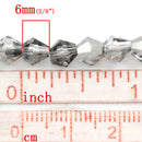 1 Strand SILVER METALLIC and CLEAR Faceted Bicone Glass Crystal Beads, half plated, 6x6mm  bgl0746