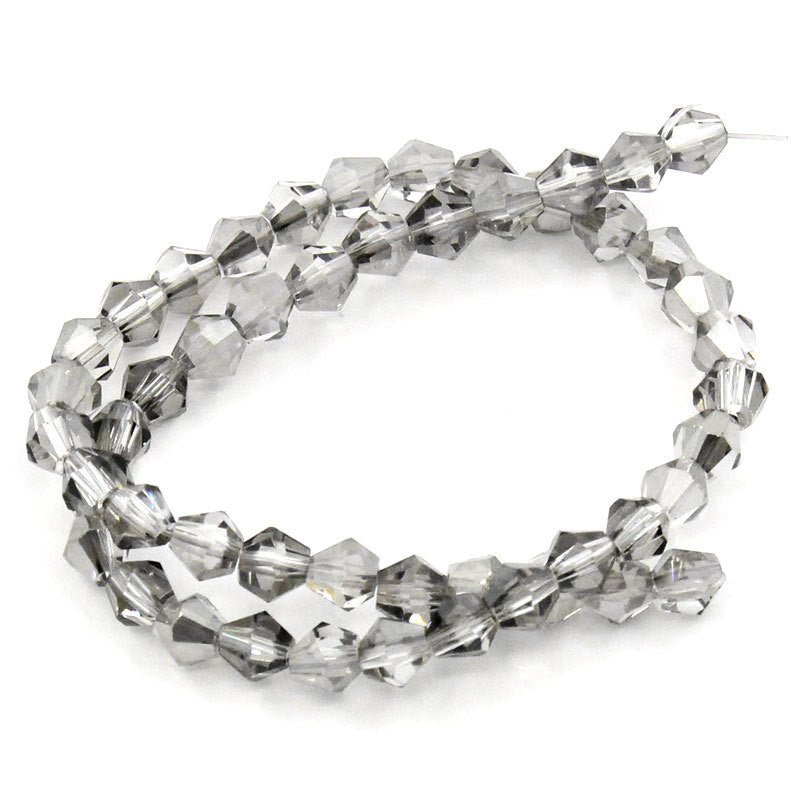 1 Strand SILVER METALLIC and CLEAR Faceted Bicone Glass Crystal Beads, half plated, 6x6mm  bgl0746